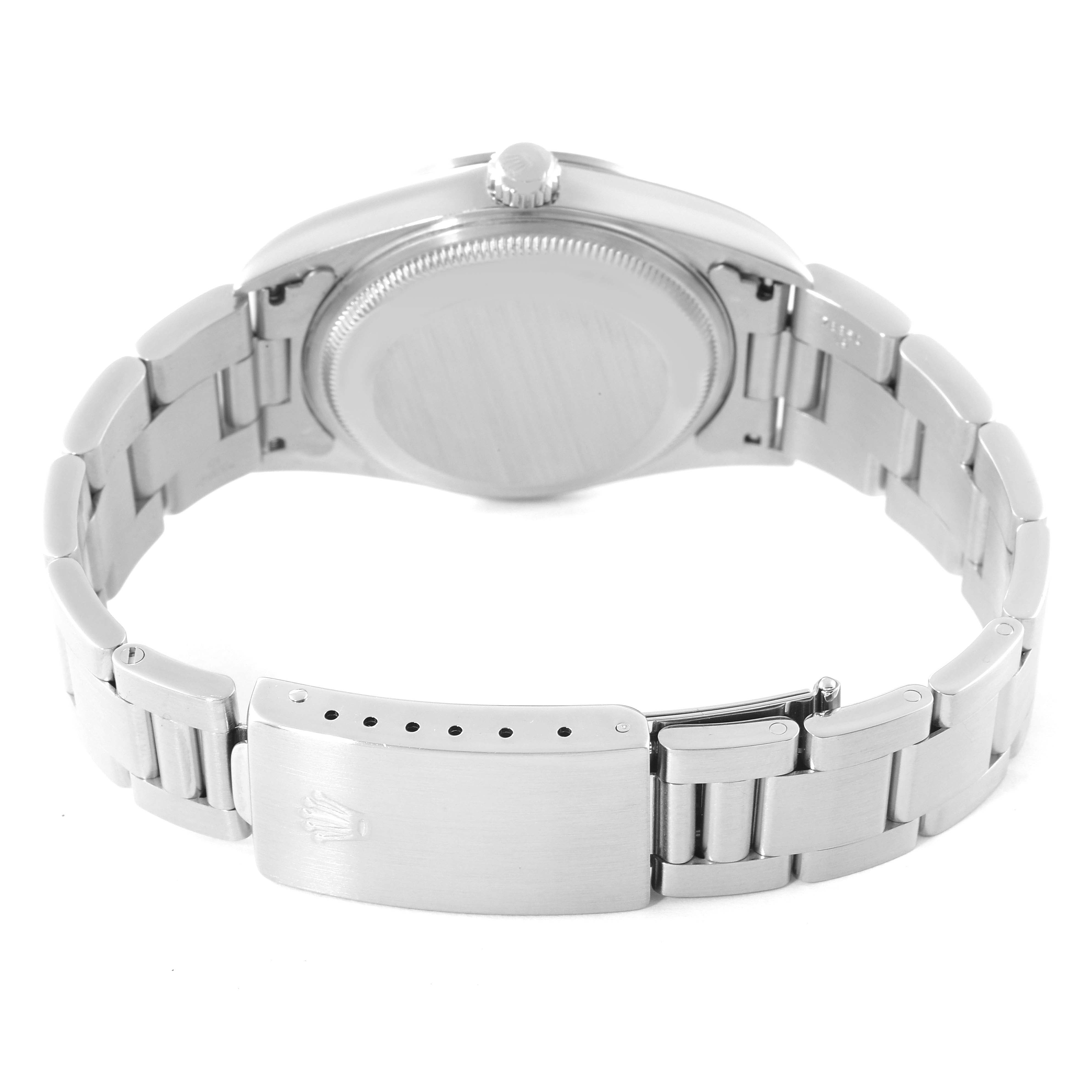 This image shows the back angle of a Rolex Date 15200 Men's Stainless Steel Silver Dial 15200 Men's Stainless Steel Silver Dial model watch, focusing on the case back, bracelet, and clasp.