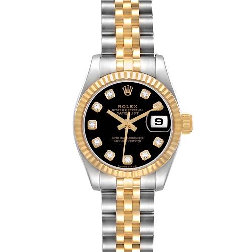 Photo of Rolex Datejust 26 Steel Yellow Gold Diamond Black Dial Ladies Watch 179173 Card