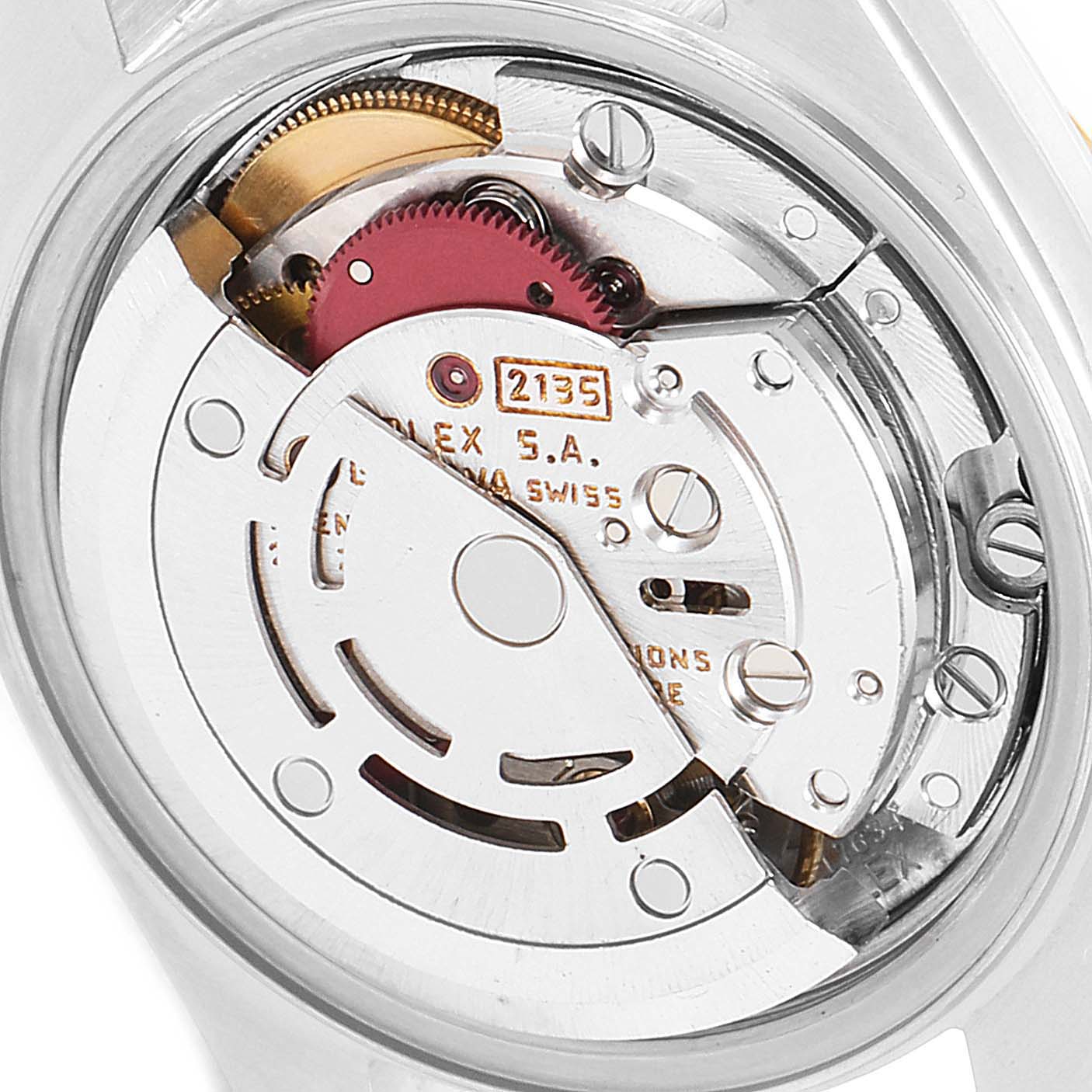 The image shows a close-up view of the movement mechanism of a Rolex Datejust 69173 Women's Steel and Gold (two tone) Champagne Dial 69173 Women's Steel and Gold (two tone) Champagne Dial watch.