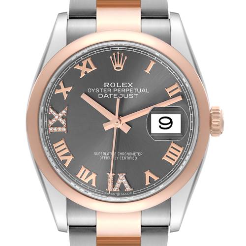 Photo of Rolex Datejust 36 Steel Rose Gold Slate Diamond Dial Mens Watch 126201