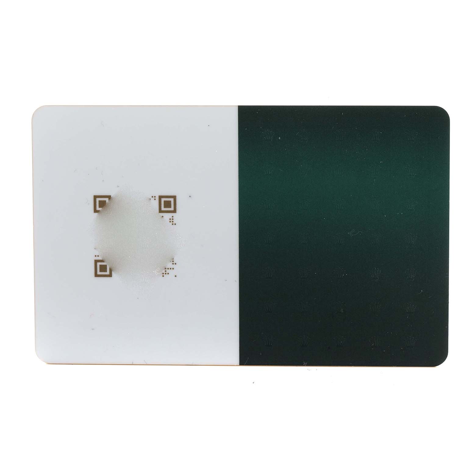 This image shows a Rolex Datejust 179173 Women's Steel and Gold (two tone) Silver Dial authenticity card with a QR code, partially obscured, on a white and green background.