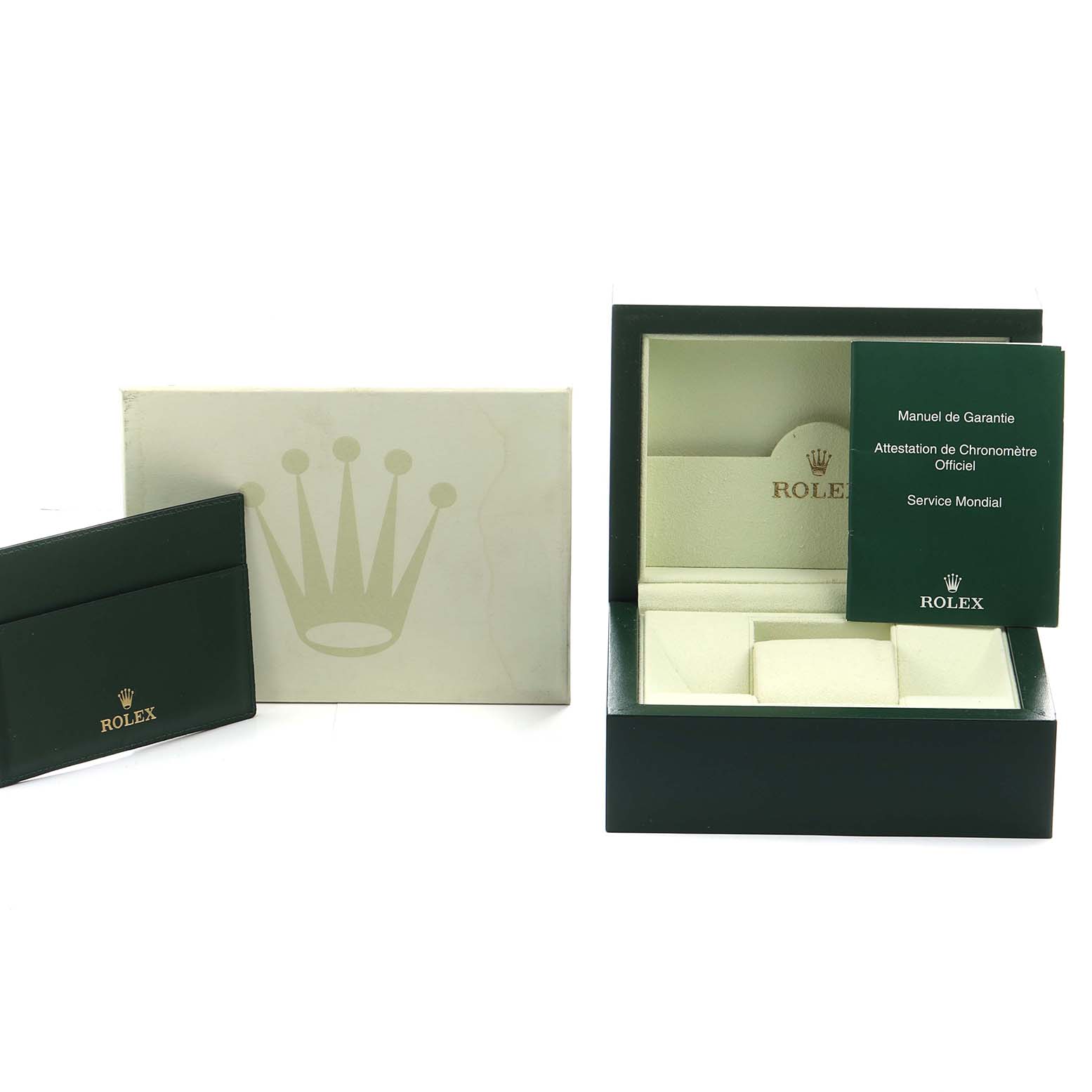 The image shows the packaging and manual for a Rolex Datejust 179173 Women's Steel and Gold (two tone) White Dial, with the box open and documentation visible.