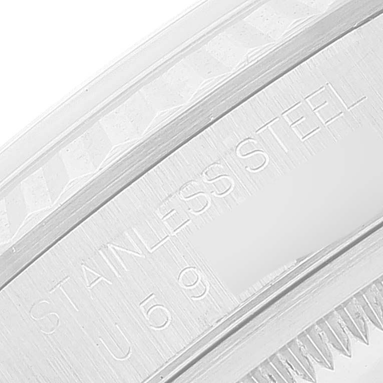 This is a close-up view of the side engraving on a Rolex Datejust 16234 Men's Stainless Steel Silver Dial 16234 Men's Stainless Steel Silver Dial watch, showing the "STAINLESS STEEL" inscription.