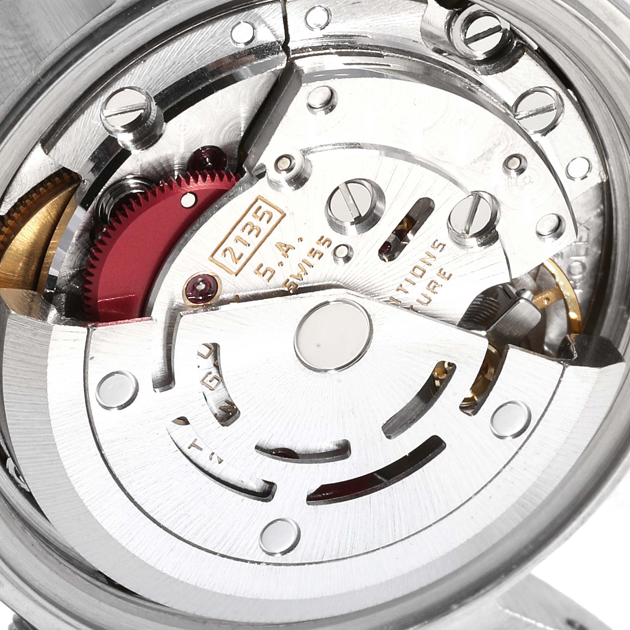 The image shows the inner mechanical movement of a Rolex Datejust 69173 Women's Steel and Gold (two tone) Champagne Dial 69173 Women's Steel and Gold (two tone) Champagne Dial watch, viewed from the back.