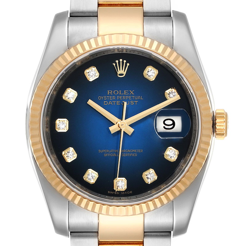 Rolex Datejust Steel Yellow Gold Blue Vignette Diamond Dial Watch 116233 SwissWatchExpo