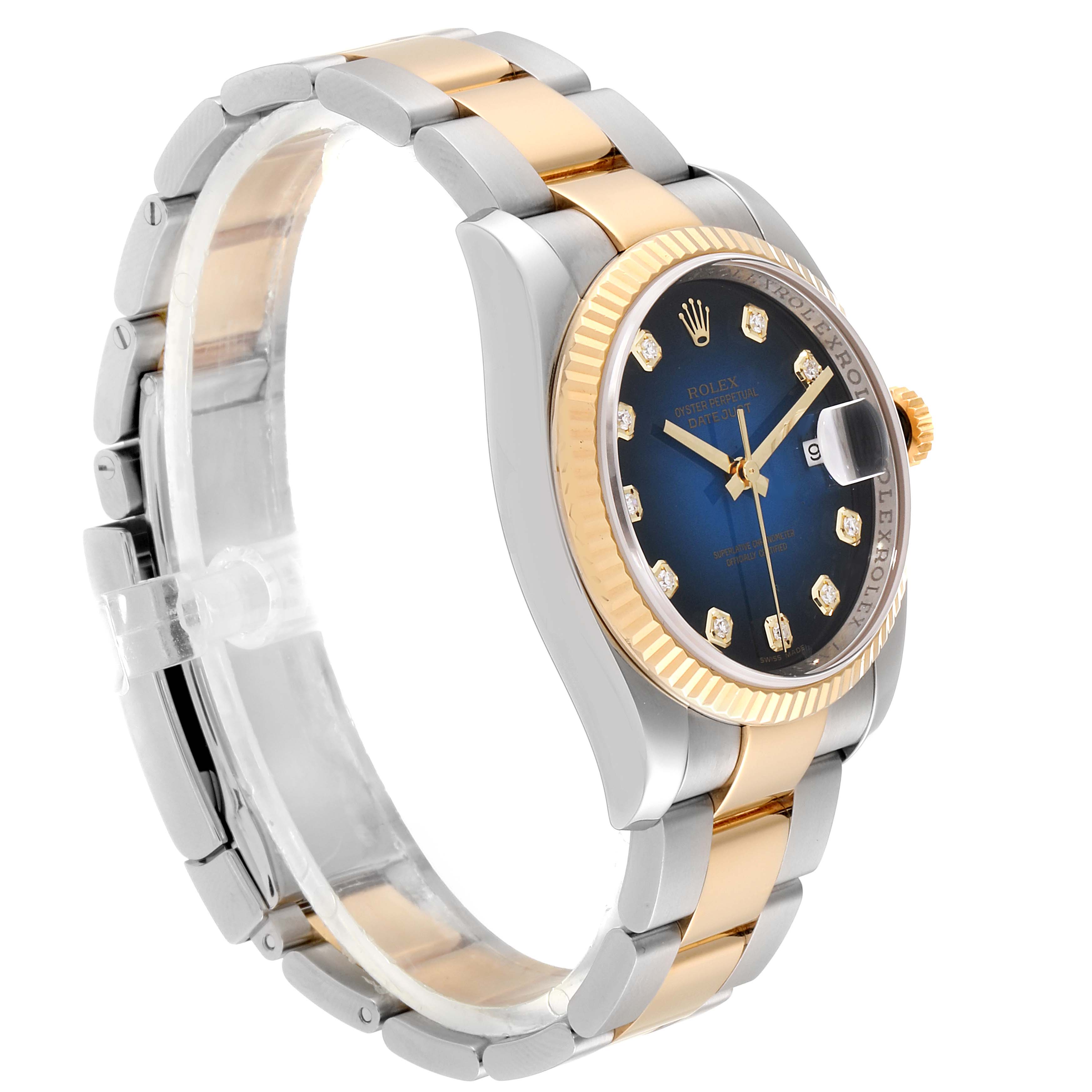 Rolex Datejust Steel Yellow Gold Blue Vignette Diamond Dial Watch ...