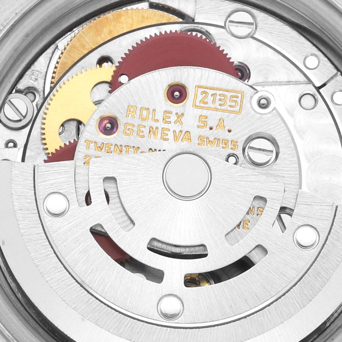 This is a close-up of the movement mechanism inside a Rolex Datejust 69173 Women's Steel and Gold (two tone) Champagne Dial 69173 Women's Steel and Gold (two tone) Champagne Dial watch.