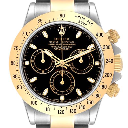 Photo of Rolex Daytona Steel Yellow Gold Black Dial Mens Watch 116523 Box Card