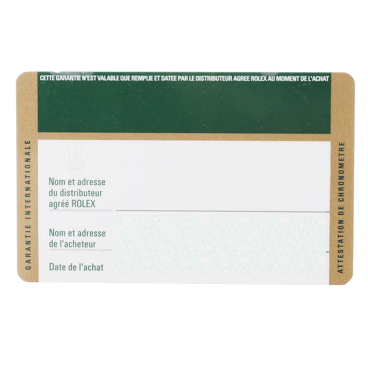 This image shows a warranty card for the Rolex Daytona 116523 Men's Steel and Gold (two tone) Black Dial 116523 Men's Steel and Gold (two tone) Black Dial watch model.