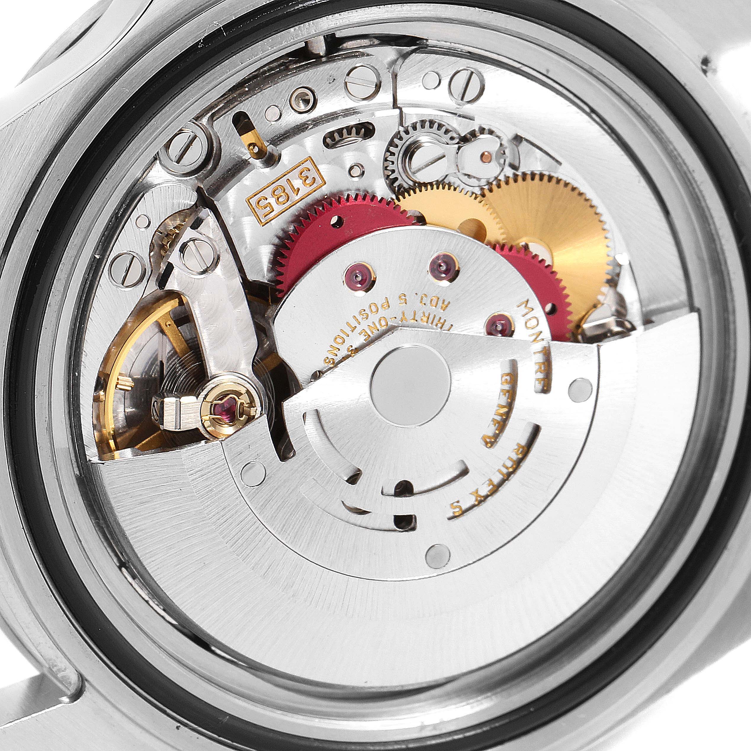 This image shows a close-up view of the Rolex Explorer 16570 Men's Stainless Steel Black Dial 16570 Men's Stainless Steel Black Dial's movement and intricate internal components.