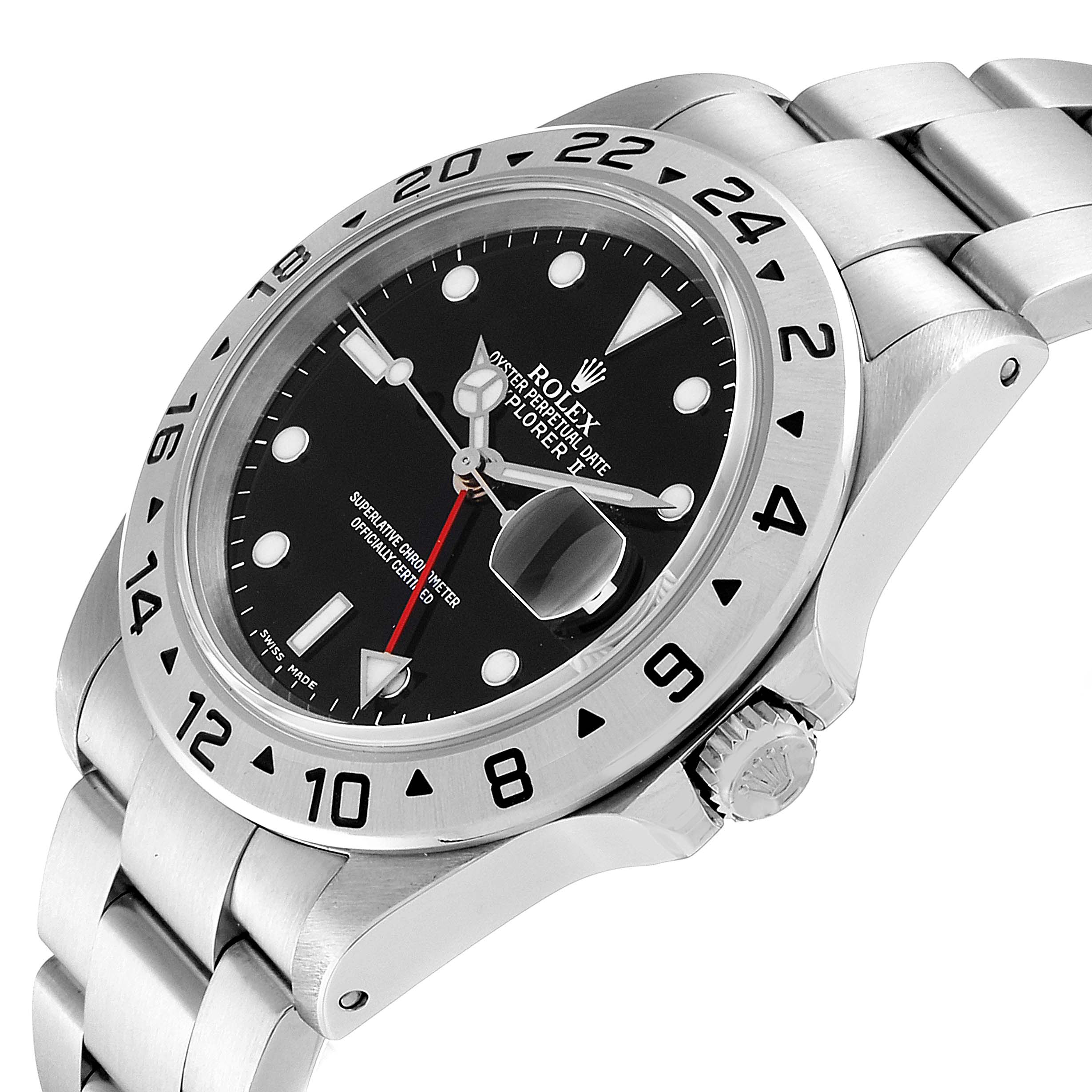 The image shows a close-up side angle of a Rolex Explorer 16570 Men's Stainless Steel Black Dial 16570 Men's Stainless Steel Black Dial watch, highlighting the bezel, dial, hands, crown, and part of the bracelet.
