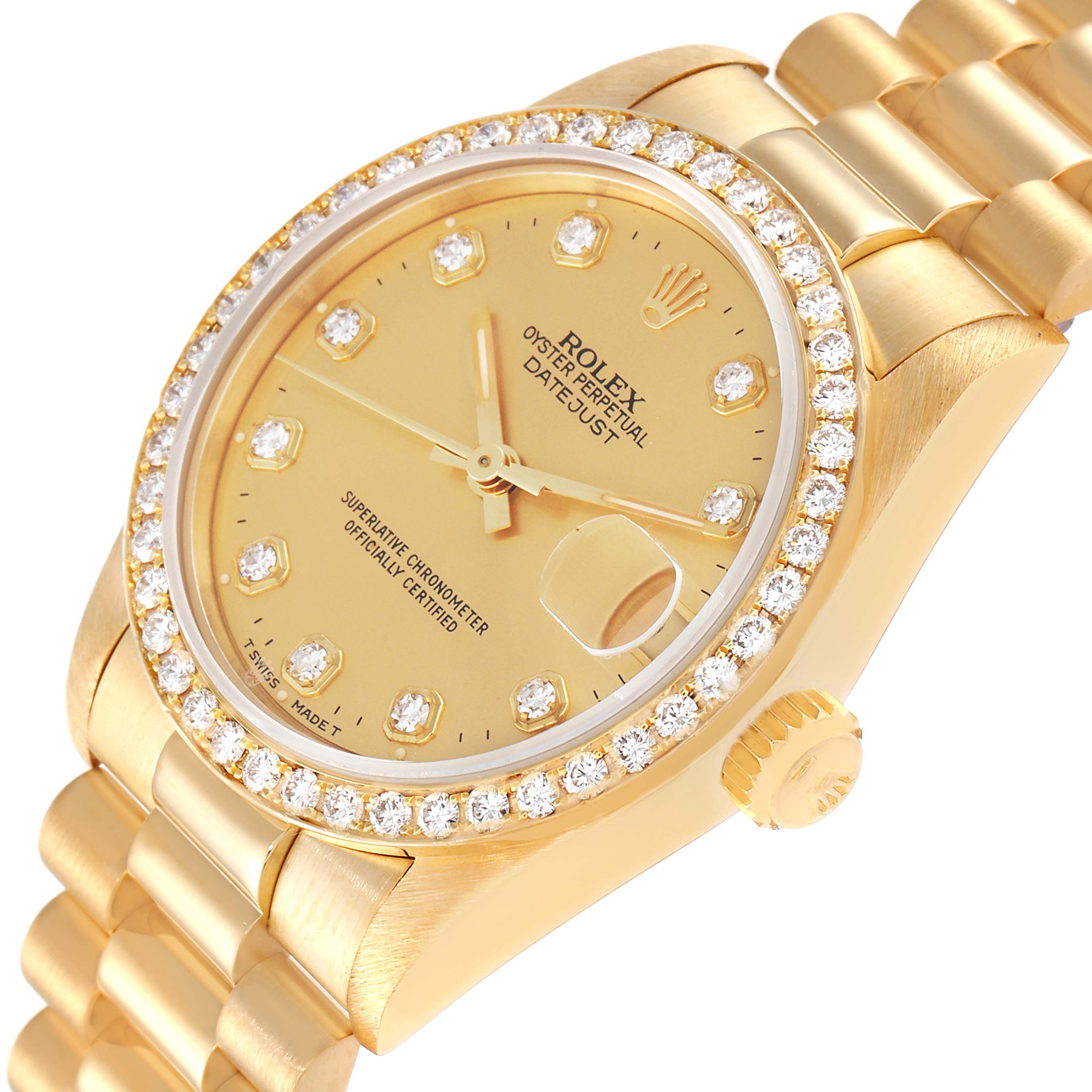 Rolex President Datejust 31 Midsize Yellow Gold Diamond Ladies Watch ...