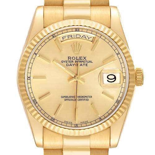 Photo of Rolex President Day-Date Yellow Gold Champagne Dial Mens Watch 118238