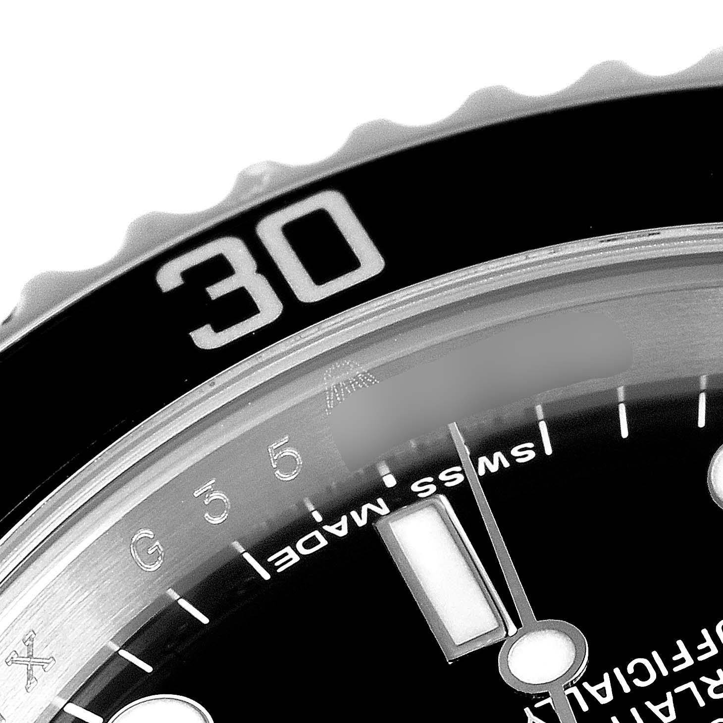 The image shows a close-up of the bezel and part of the dial of the Rolex Submariner 14060 Men's Stainless Steel Black Dial 14060 Men's Stainless Steel Black Dial watch.