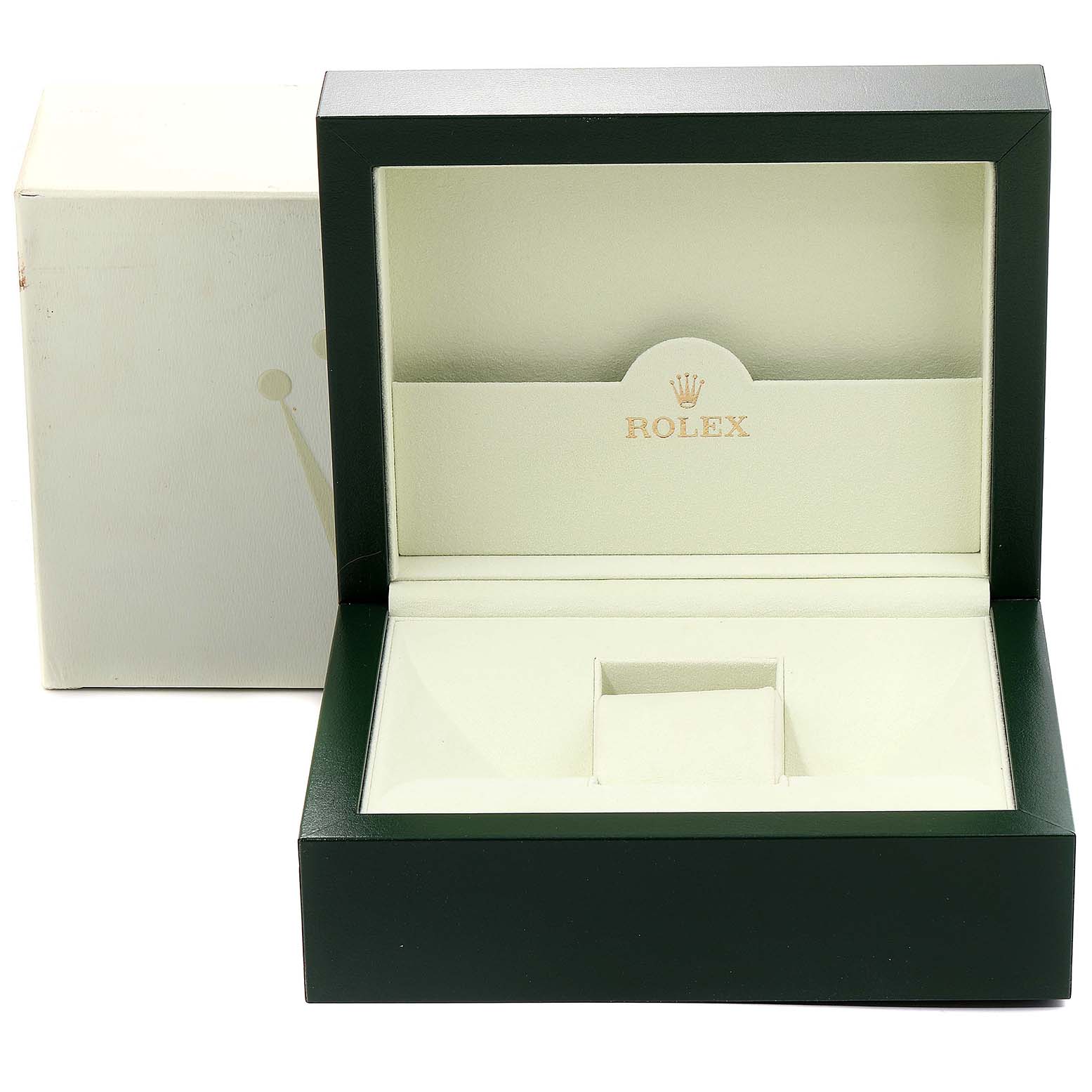 The image shows an open Rolex Submariner 14060 Men's Stainless Steel Black Dial 14060 Men's Stainless Steel Black Dial watch box, displaying the interior cushion and compartment.