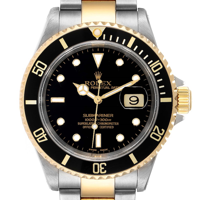 Rolex Submariner Black Dial Bezel Steel Yellow Gold Mens Watch 16613 SwissWatchExpo