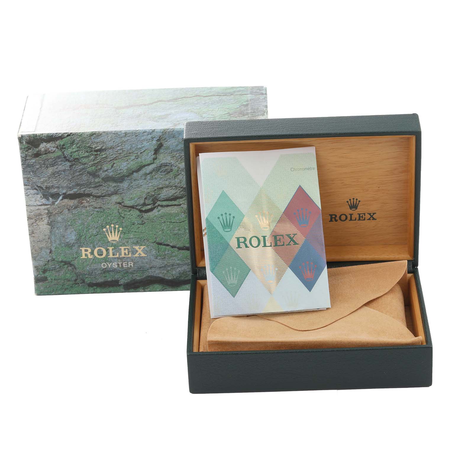 This is a photo of a Rolex Submariner 16610 Men
s Stainless Steel Black Dial 16610 Men
s Stainless Steel Black Dial watch box and packaging, including the outer box, display box, and a booklet.