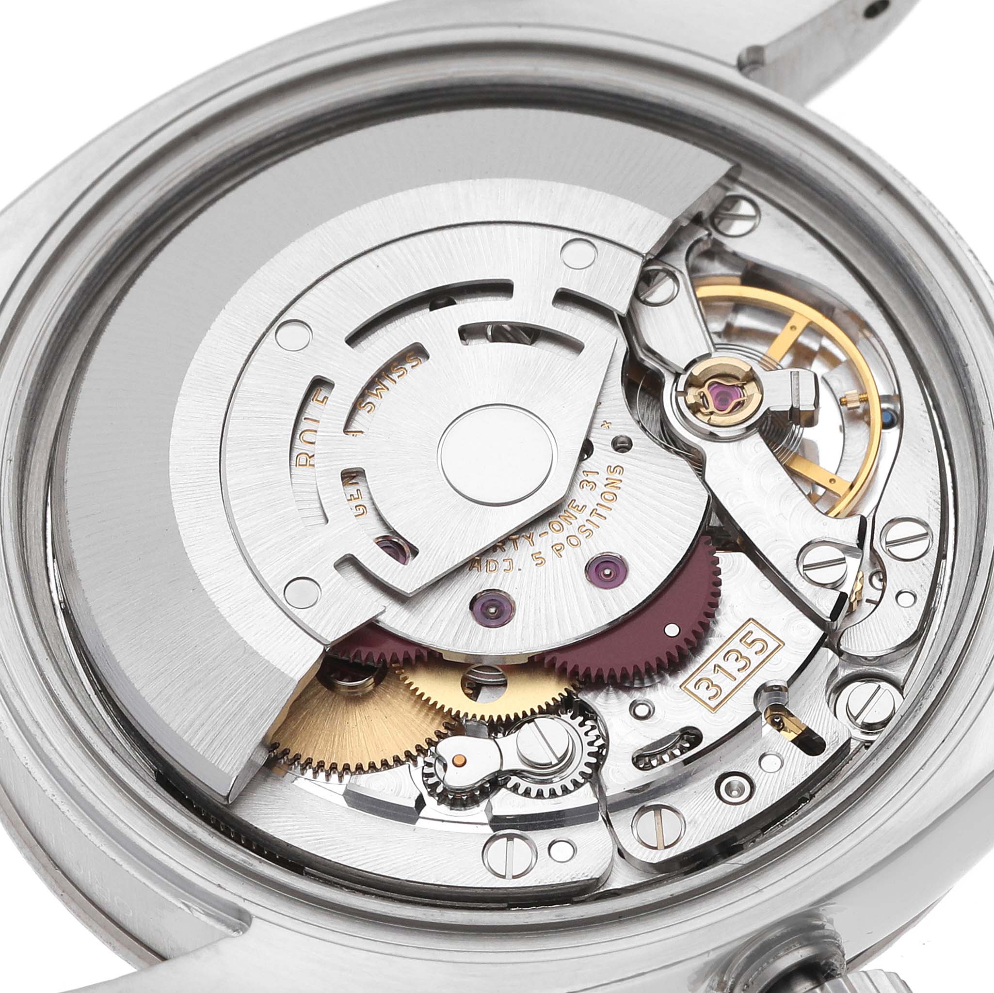 The image shows the movement of a Rolex Turn-o-Graph 116264 Men's Stainless Steel Black Dial watch from the back, highlighting the rotor and gears.