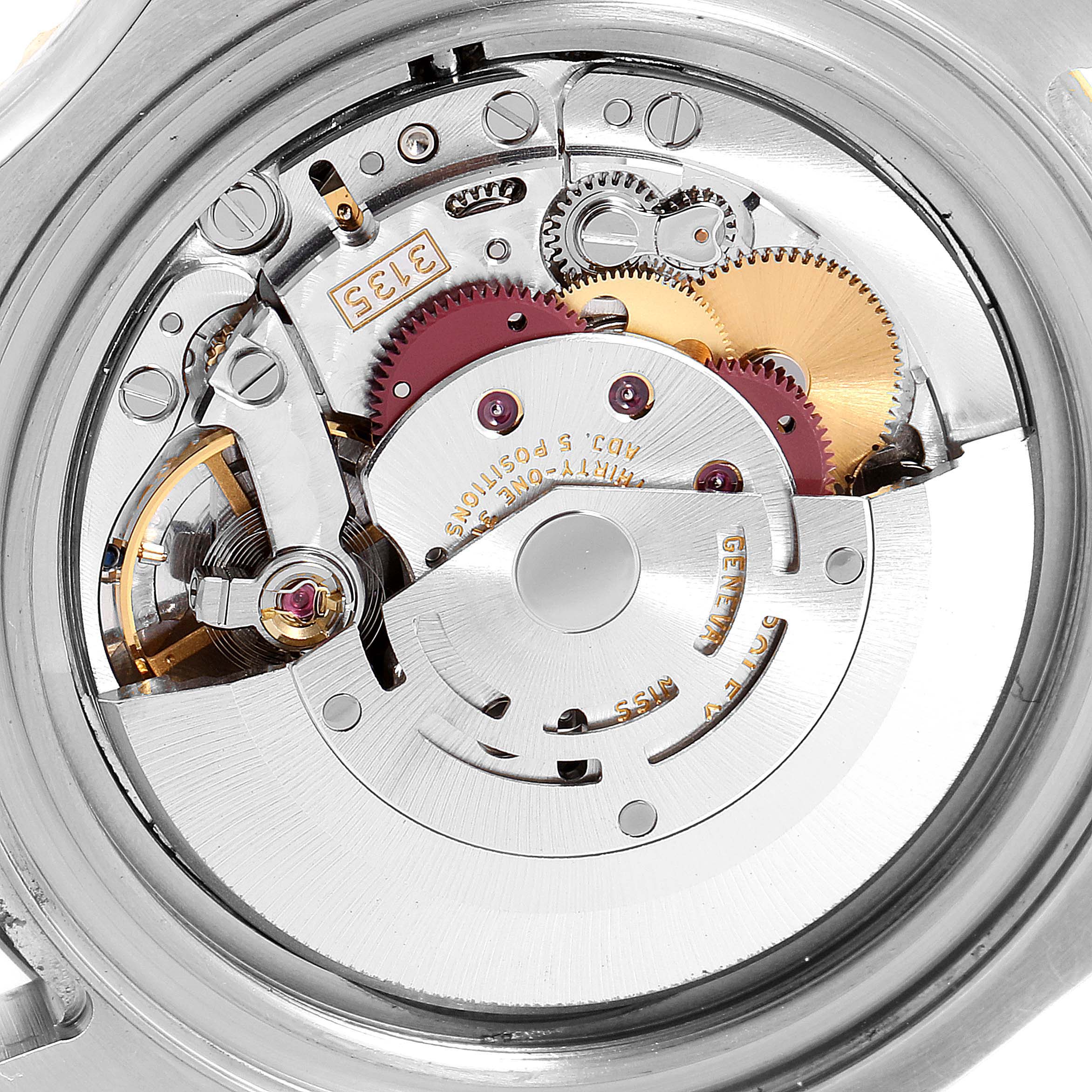 The image shows a close-up view of the movement and internal mechanism of a Rolex Yacht-Master 16623 Men's Steel and Gold (two tone) White Dial 16623 Men's Steel and Gold (two tone) White Dial watch.