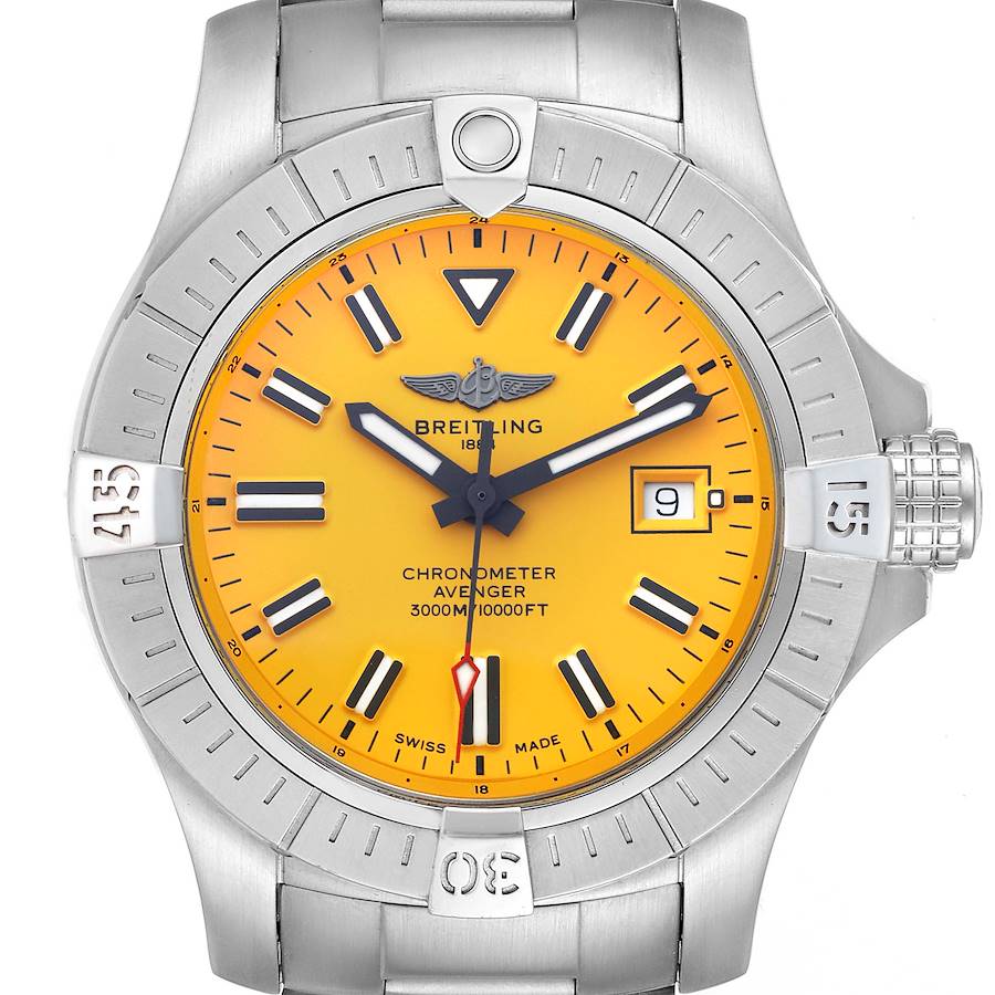 Breitling Avenger 45 Seawolf Yellow Dial Steel Mens Watch A17319 SwissWatchExpo