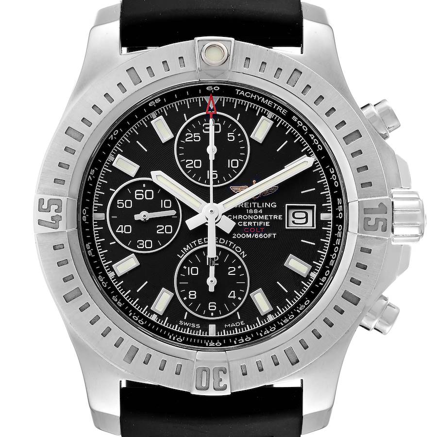 Breitling Colt Black Dial Stainless Steel Mens Watch A13388 Box Papers SwissWatchExpo