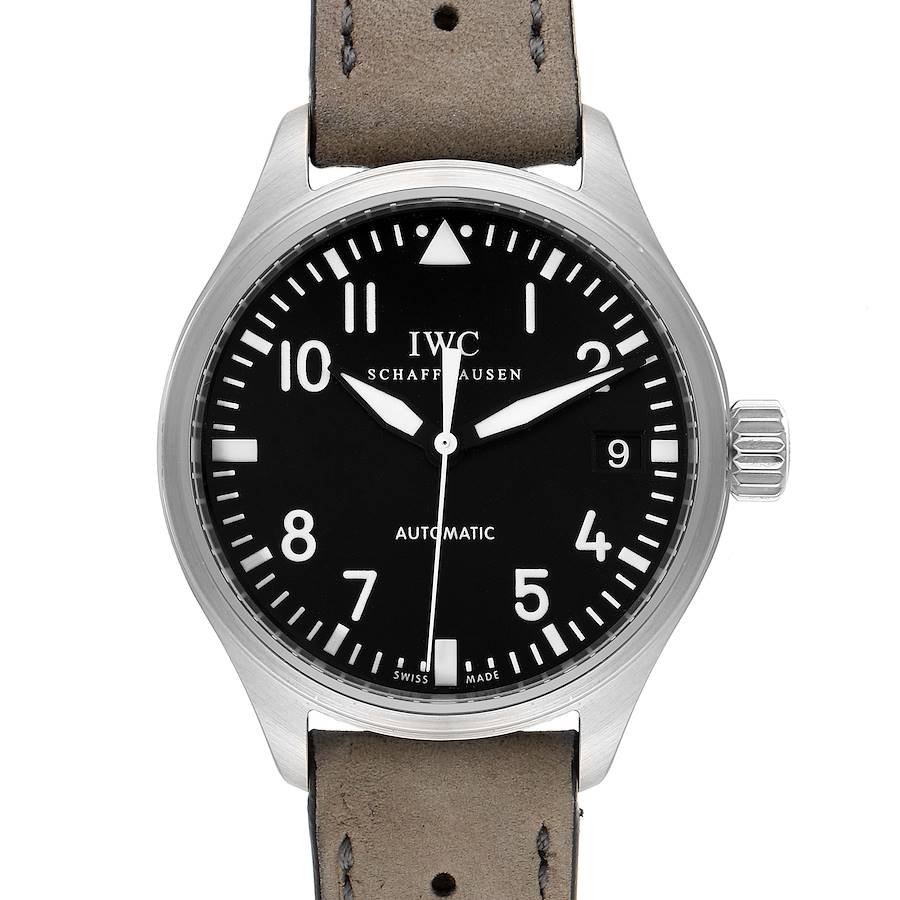 IWC Pilot 34mm Midsize Black Dial Grey Strap Steel Unisex Watch IW325601 SwissWatchExpo