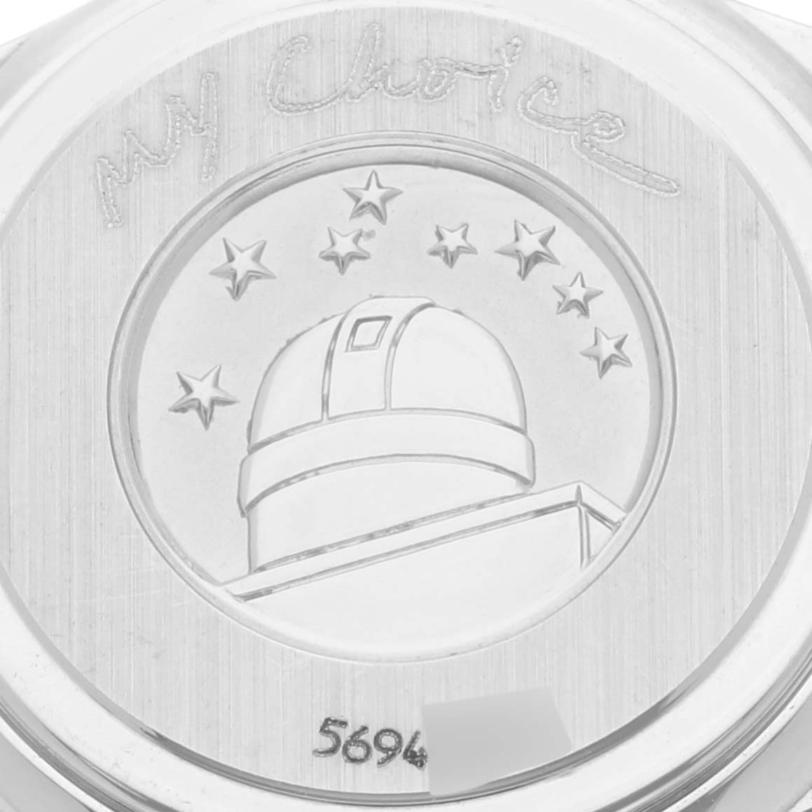 This image shows the back case of the Omega 1267.75.00 Women's Steel and Gold (two tone) Mother of Pearl Dial 1267.75.00 Women's Steel and Gold (two tone) Mother of Pearl Dial Constellation 95 Mother of Pearl Diamond Yellow Gold Steel Ladies Watch model 1267.75.00.