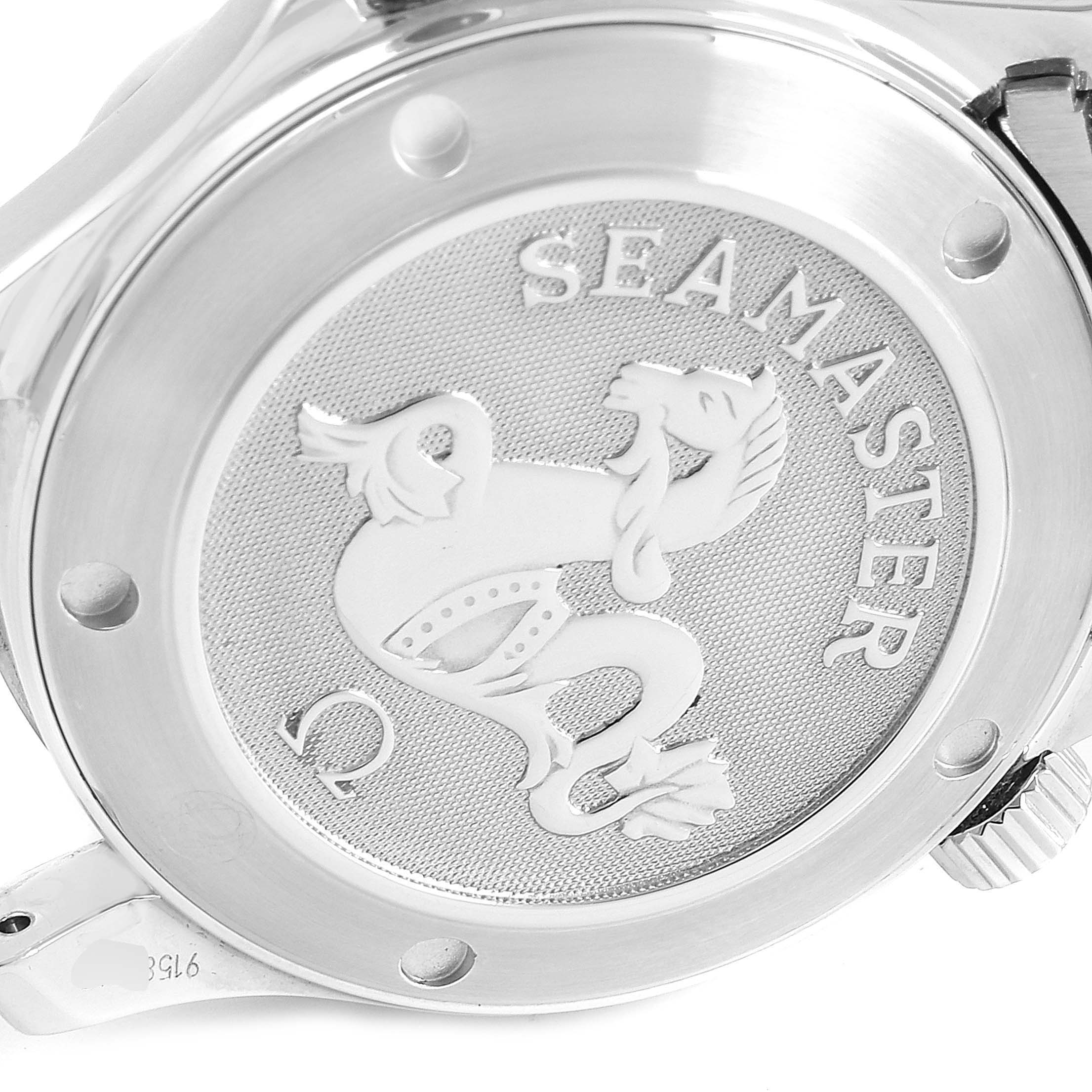 The image shows the back case of the Omega Seamaster 212.30.36.61.01.001 Men's Stainless Steel Black Dial 212.30.36.61.01.001 Men's Stainless Steel Black Dial watch, highlighting the engraved logo and design.