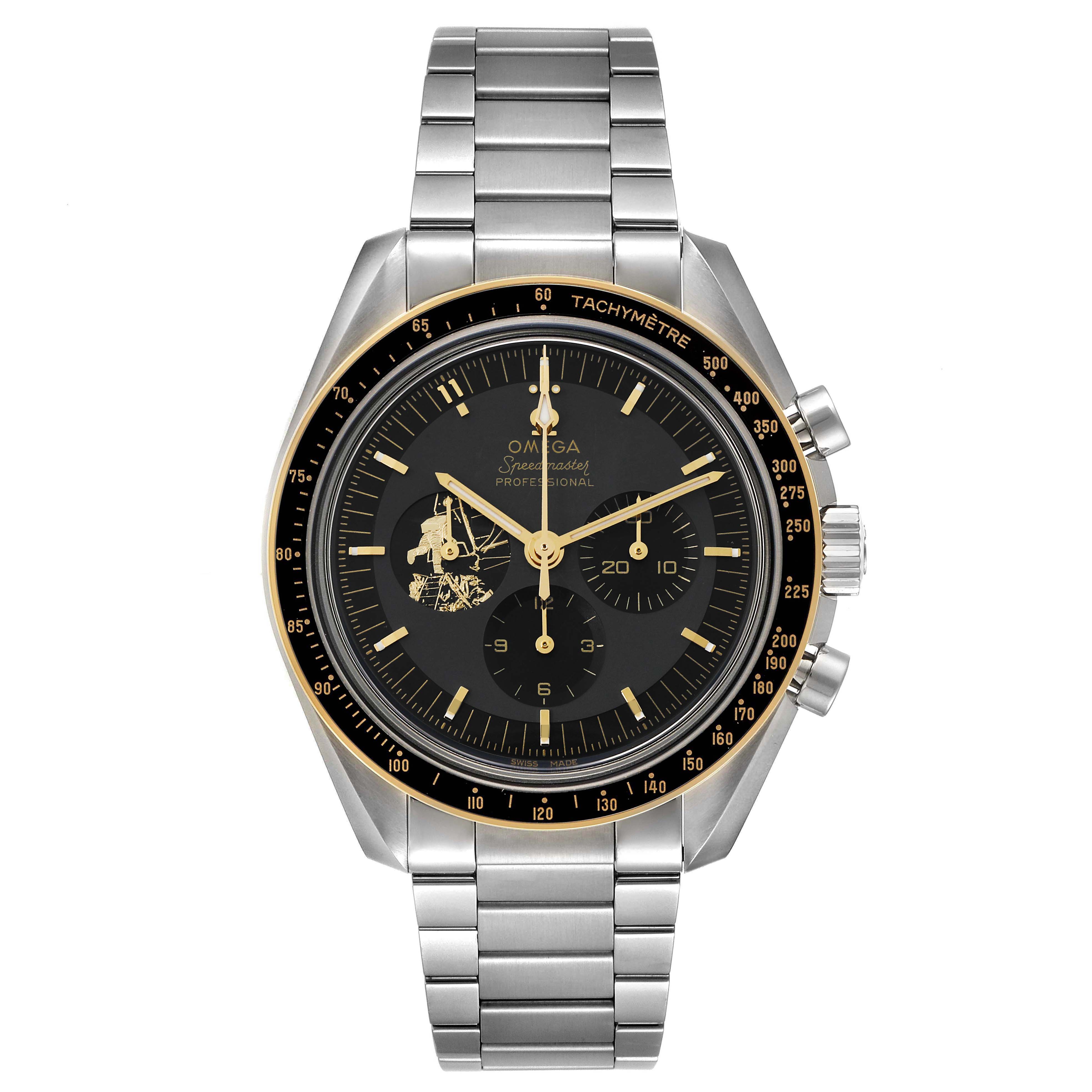 This Omega Speedmaster 310.20.42.50.01.001 Men's Stainless Steel Grey Dial 310.20.42.50.01.001 Men's Stainless Steel Grey Dial model is shown from a front angle, displaying the face, bezel, and bracelet.
