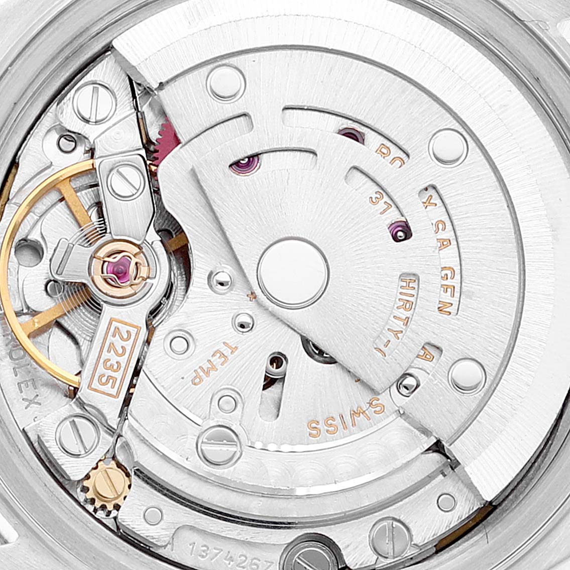 This image shows the internal mechanism of a Rolex Date 79190 Women's Stainless Steel White Dial 79190 Women's Stainless Steel White Dial model watch at a close-up angle.