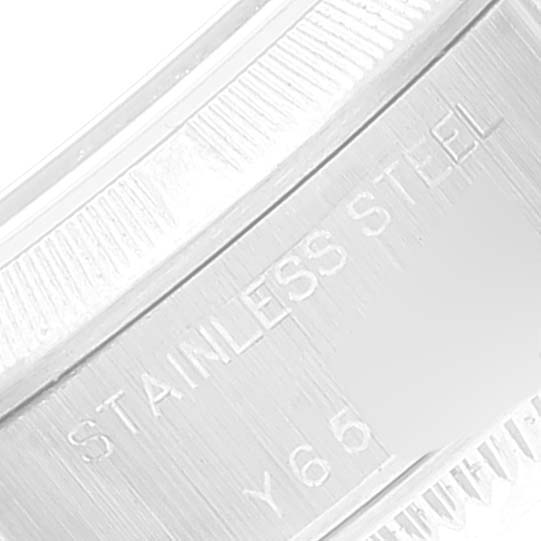 This image shows a close-up of the stainless steel bracelet of a Rolex Date 79190 Women's Stainless Steel White Dial 79190 Women's Stainless Steel White Dial model watch.
