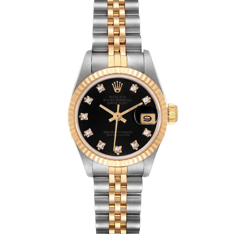 Rolex Datejust 26mm Steel Yellow Gold Black Diamond Dial Ladies Watch 69173 SwissWatchExpo