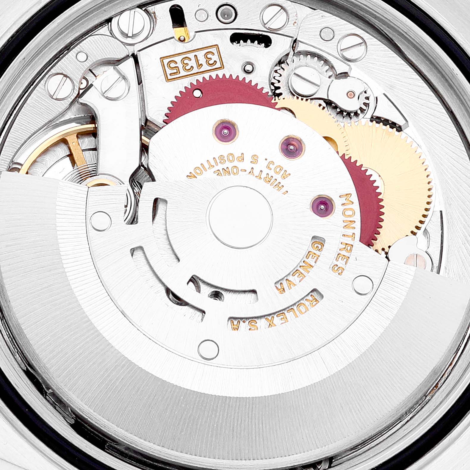 The image shows a close-up view of the movement and internal mechanism of a Rolex Datejust 16233 Men's Steel and Gold (two tone) Champagne Dial 16233 Men's Steel and Gold (two tone) Champagne Dial watch.
