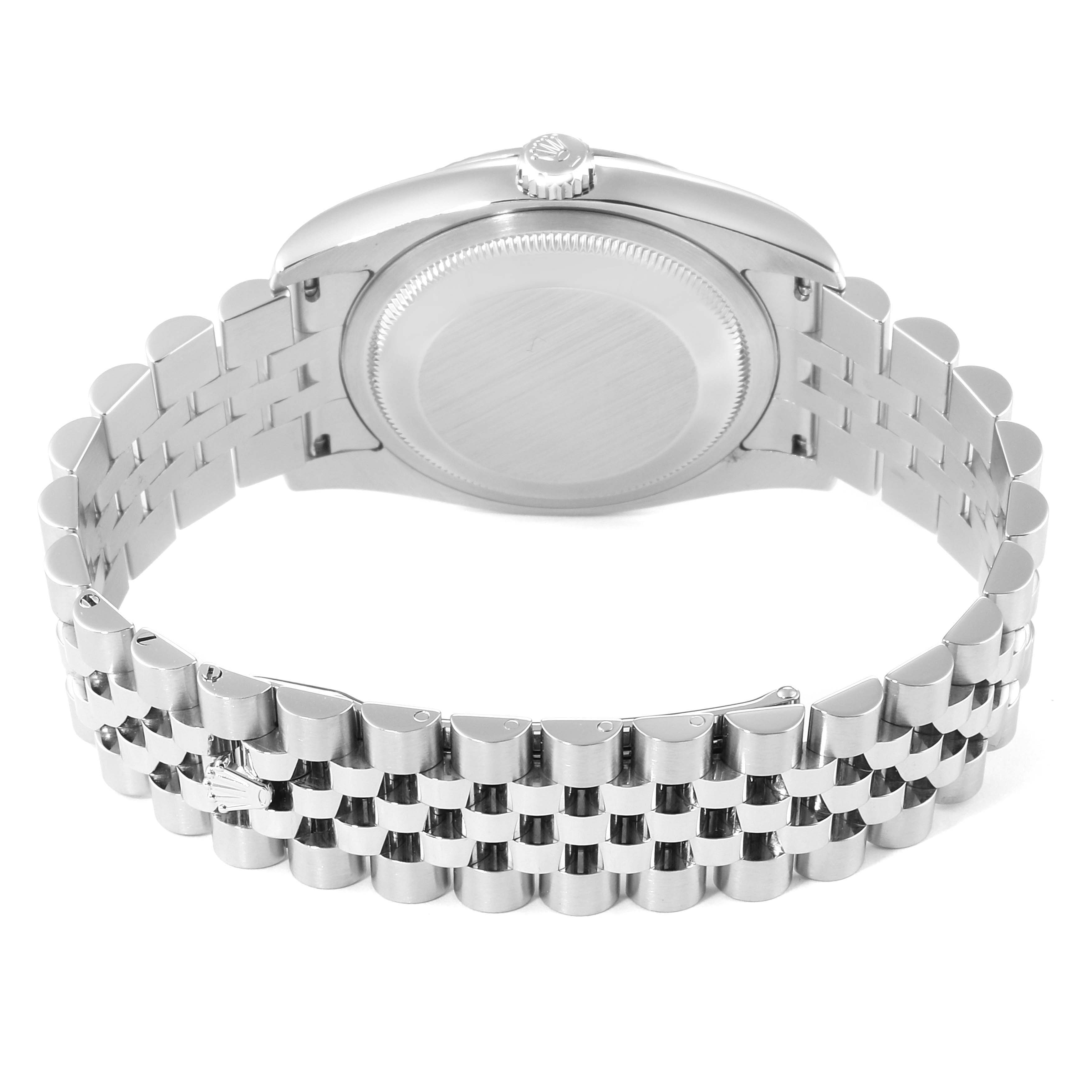 This image shows the back case and bracelet of a Rolex Datejust 116234 Men's Stainless Steel Silver Dial 116234 Men's Stainless Steel Silver Dial watch, viewed from the rear angle.