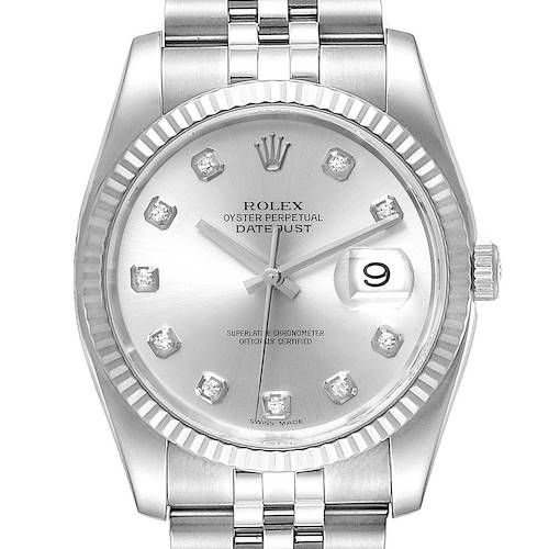 Photo of Rolex Datejust Steel White Gold Diamond Dial Mens Watch 116234 Box Papers
