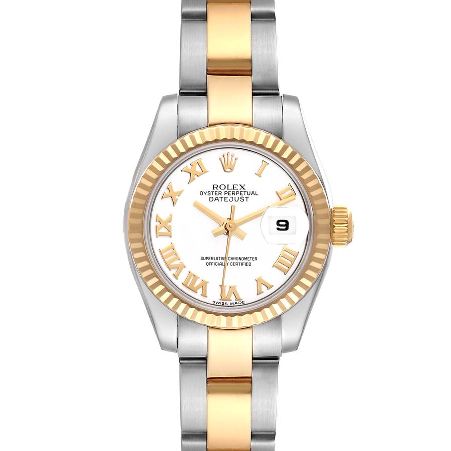 Rolex Datejust Steel Yellow Gold White Roman Dial Ladies Watch 179173 SwissWatchExpo