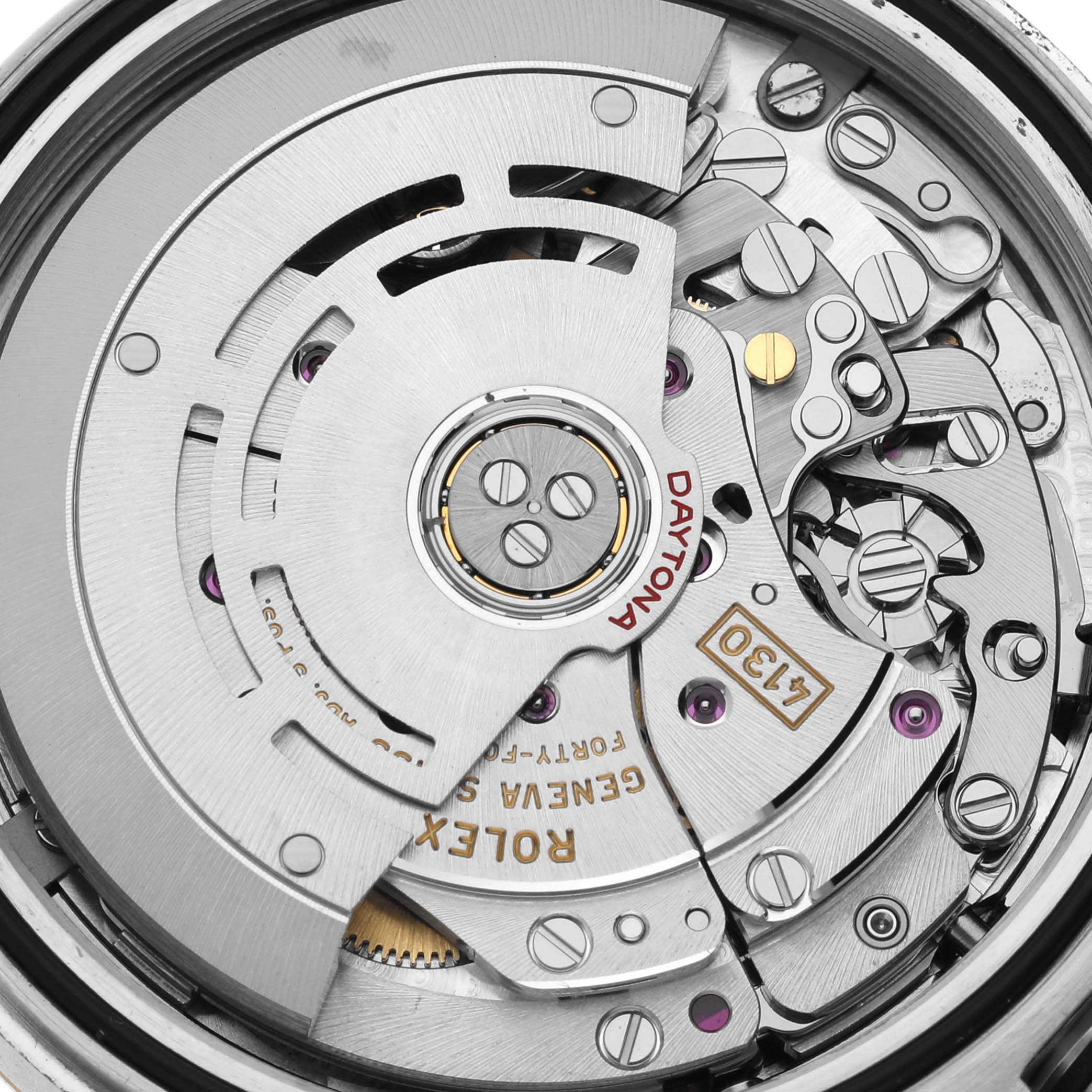 The image shows a close-up view of the movement and internal mechanisms of a Rolex Daytona 116503 Men
s Steel and Gold (two tone) Black Dial 116503 Men
s Steel and Gold (two tone) Black Dial watch.