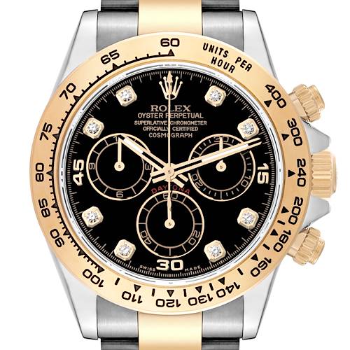 Photo of Rolex Daytona Steel Yellow Gold Diamond Dial Mens Watch 116503 Box Card