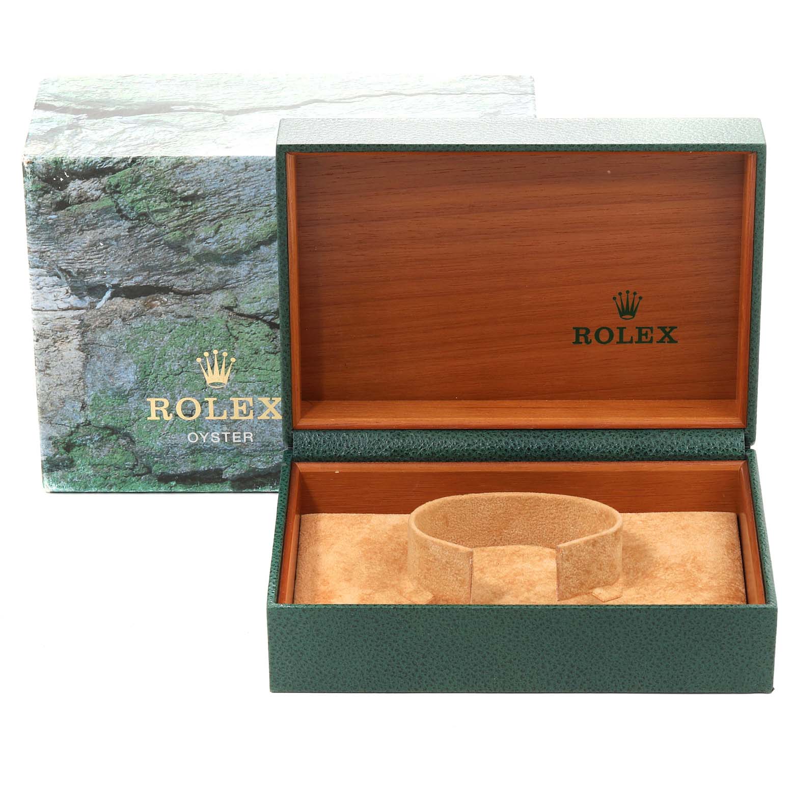 The image shows an open Rolex Explorer 114270 Men's Stainless Steel Black Dial 114270 Men's Stainless Steel Black Dial watch box with the inner cushion and outer packaging.