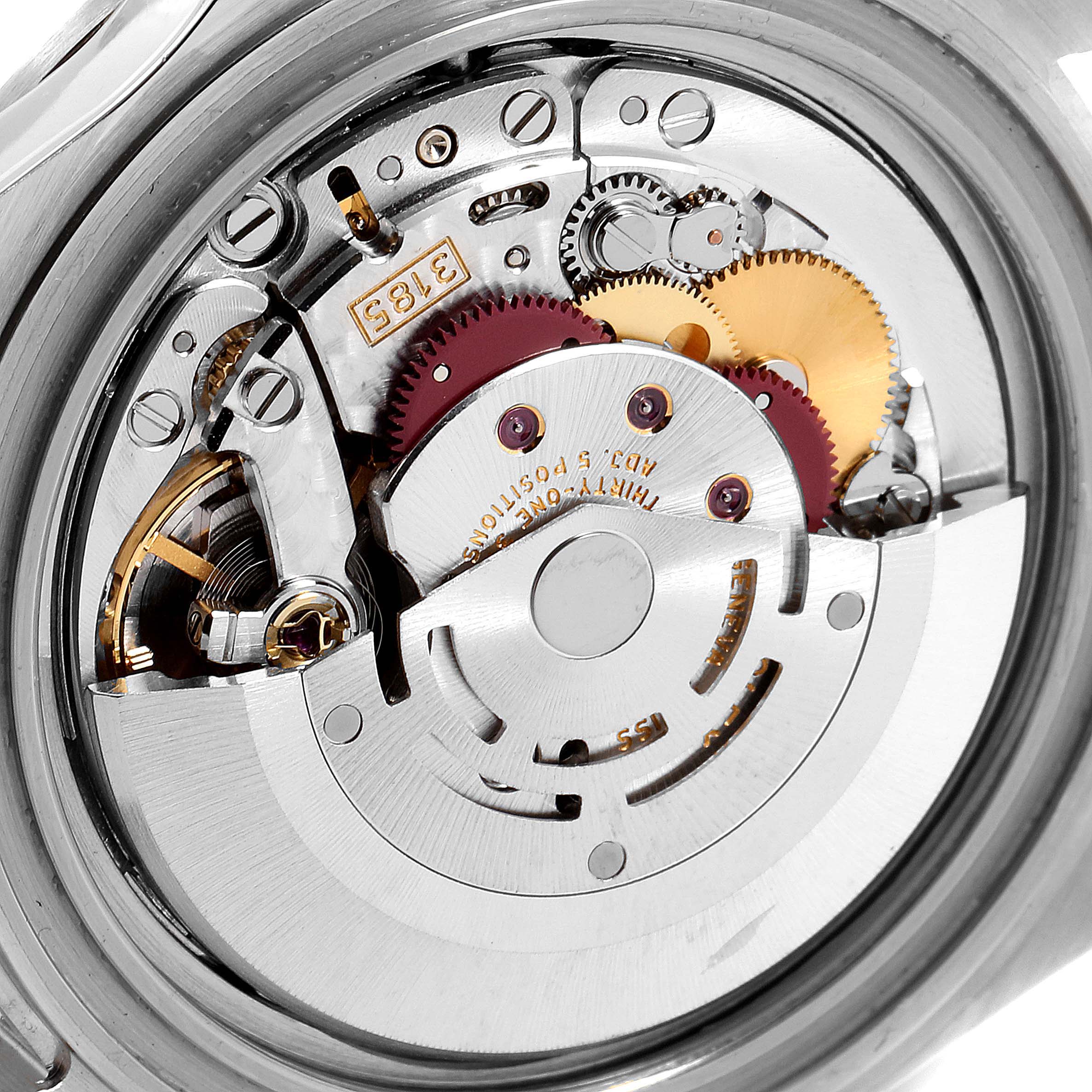 The image shows the internal mechanism of the Rolex Explorer 16570 Men's Stainless Steel White Dial 16570 Men's Stainless Steel White Dial watch from a close-up view.