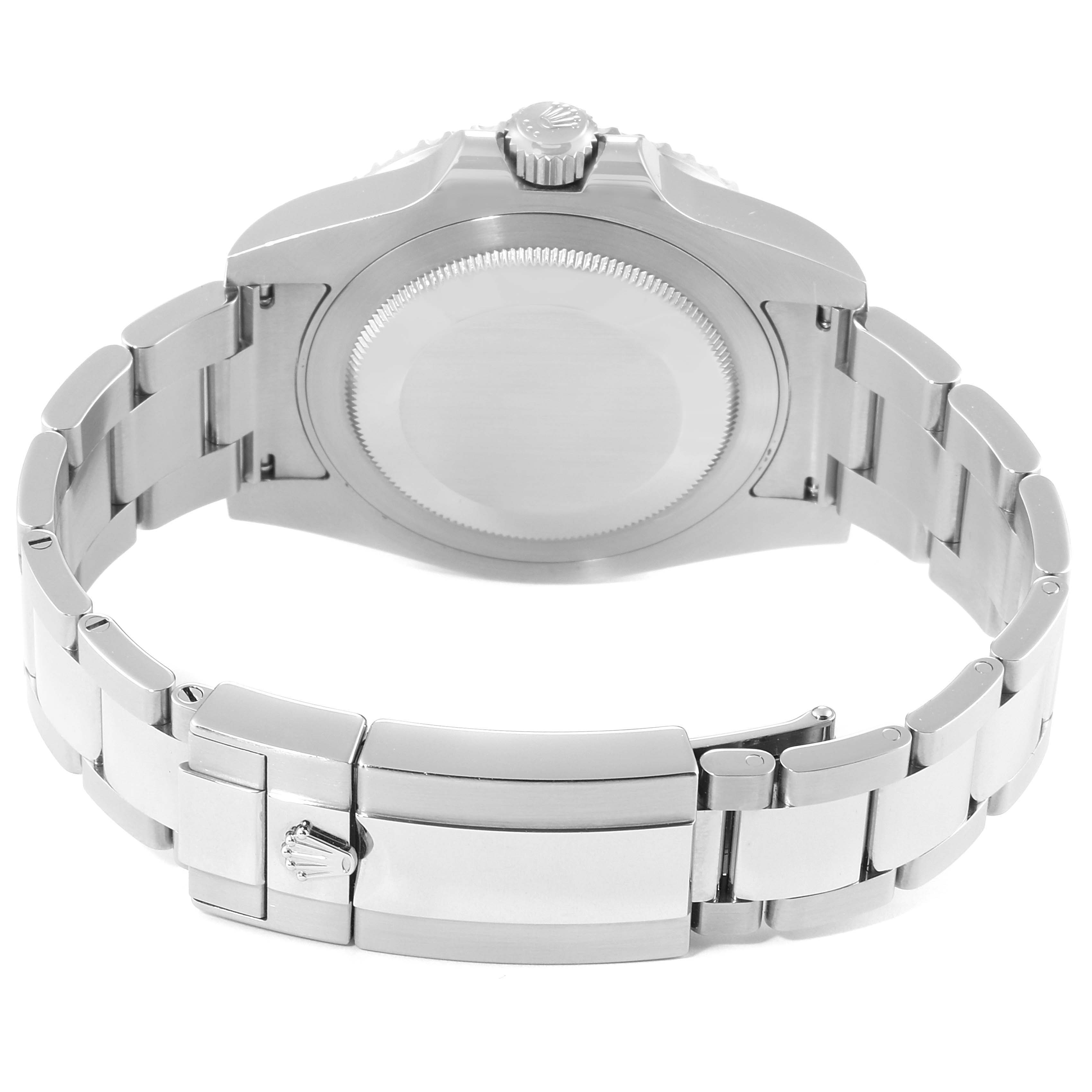 The image shows the back of the Rolex GMT-Master 116710 Men's Stainless Steel Black Dial 116710 Men's Stainless Steel Black Dial watch, highlighting the case back, bracelet, and clasp.