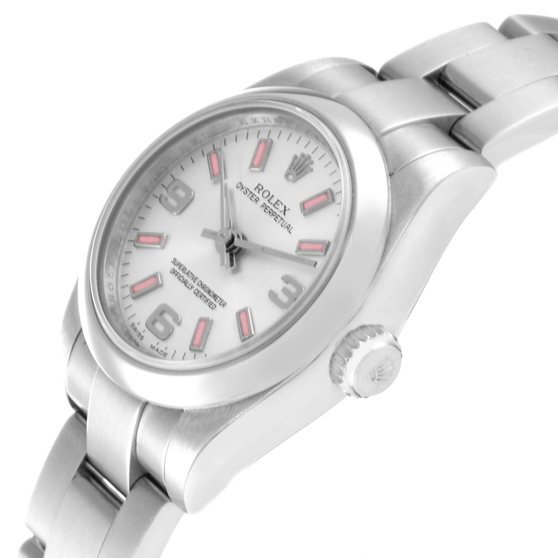 The image shows a Rolex Oyster Perpetual 176200 Women's Stainless Steel Silver Dial 176200 Women's Stainless Steel Silver Dial watch at a three-quarter angle, highlighting the face, crown, and part of the bracelet.