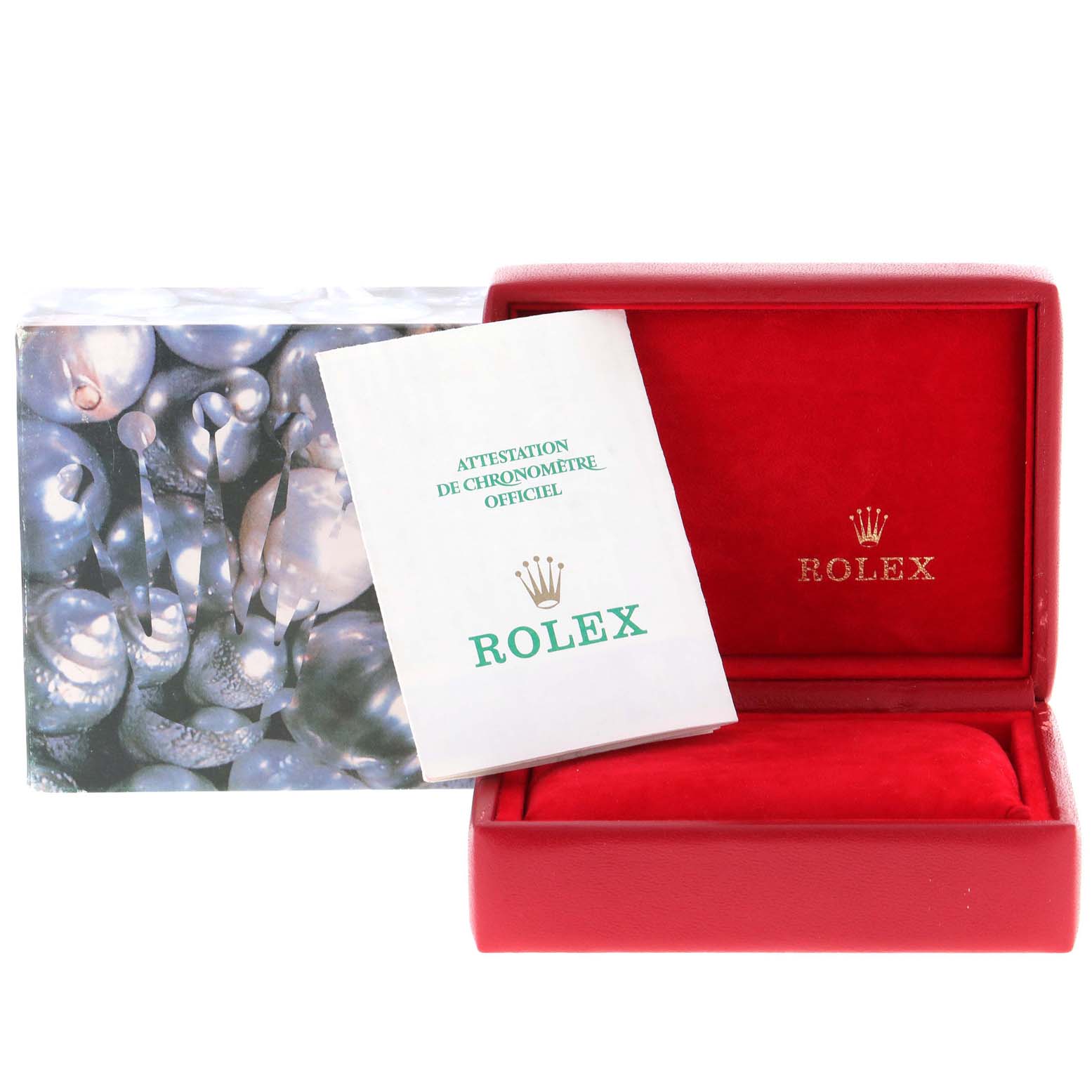 The image shows the box and certificate for a Rolex President 69178 Women's Yellow Gold Champagne Dial 69178 Women's Yellow Gold Champagne Dial model watch.