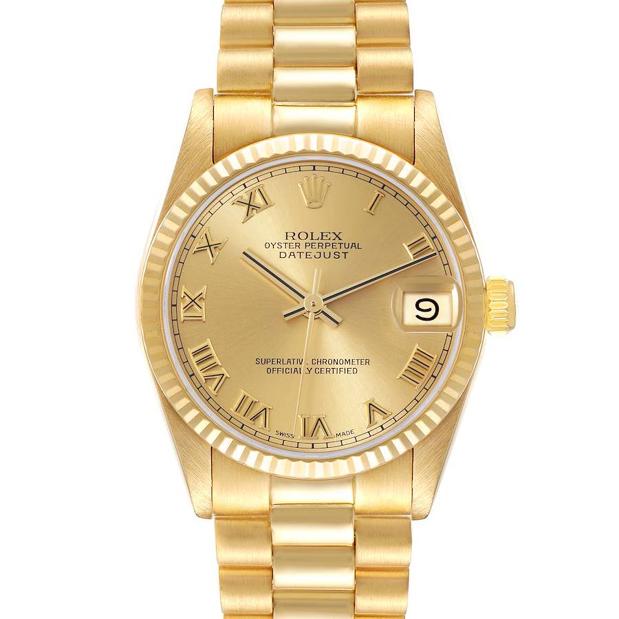 Rolex President Midsize 31 Yellow Gold Roman Dial Ladies Watch 68278 SwissWatchExpo