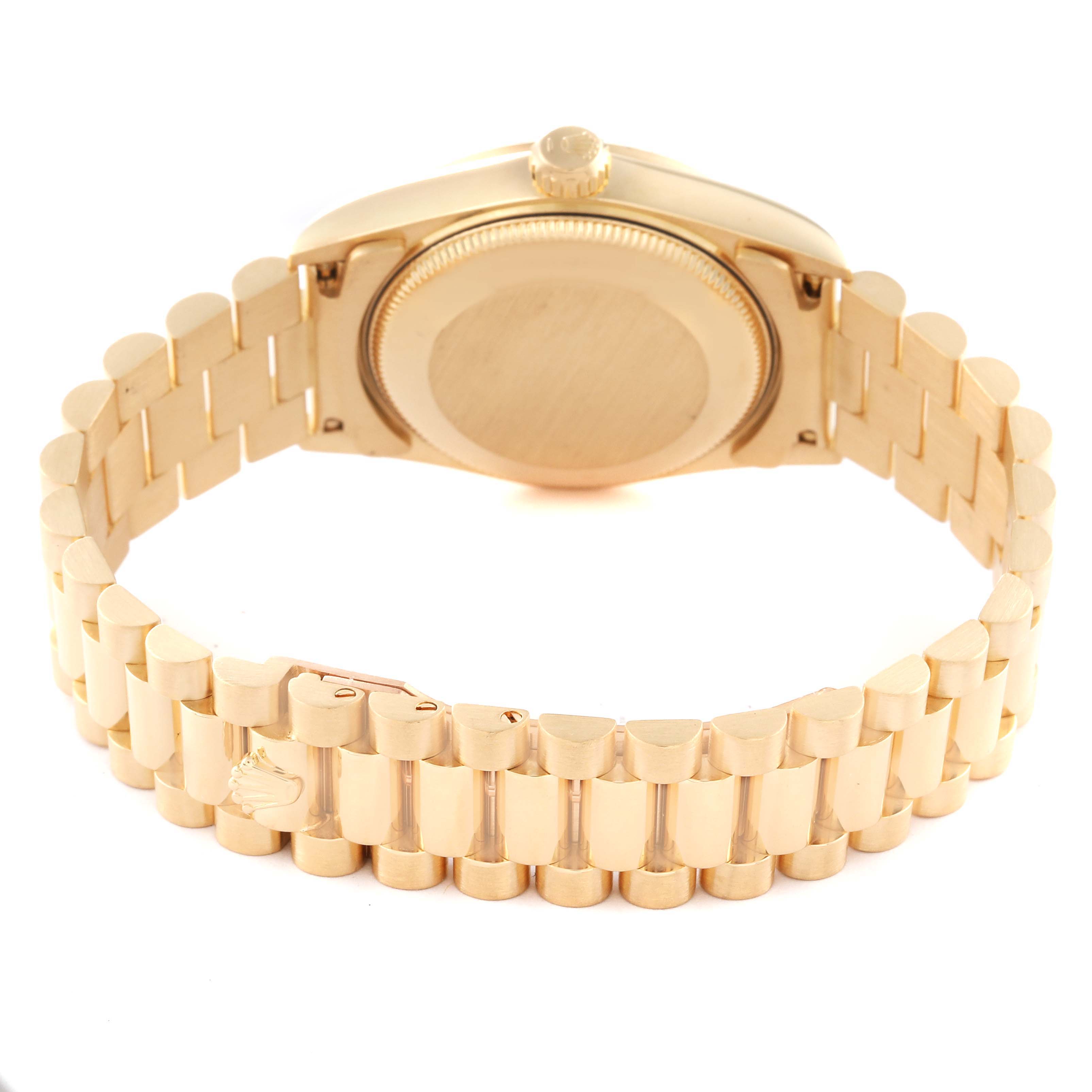 This image shows the back and bracelet of the Rolex President 68278 Women's Yellow Gold Champagne Dial 68278 Women's Yellow Gold Champagne Dial model watch, viewed from the rear.