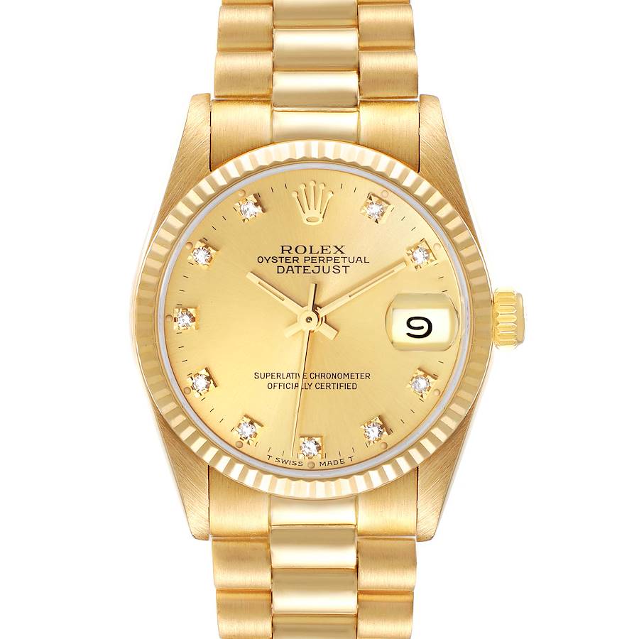 Rolex President Midsize Yellow Gold Diamond Dial Ladies Watch 68278 SwissWatchExpo