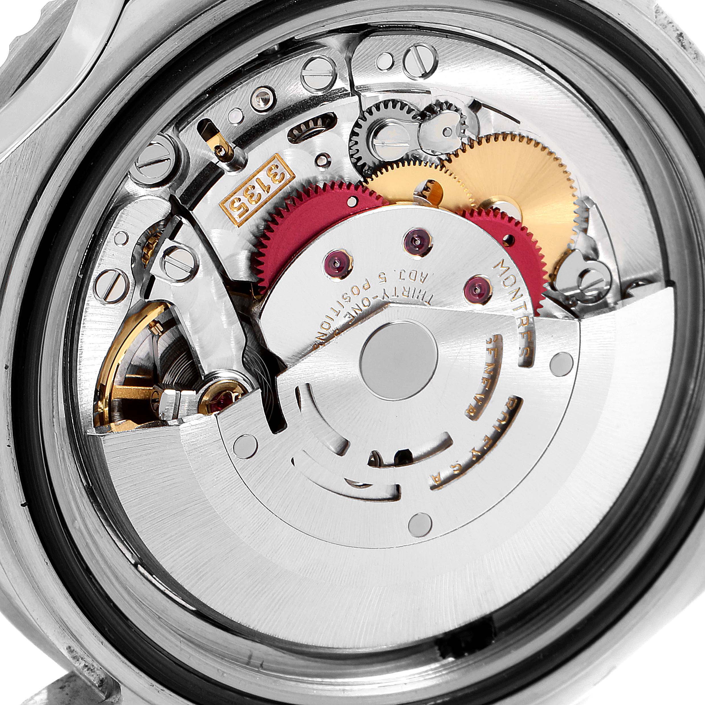 This image shows the internal mechanical movement of a Rolex Sea-Dweller 16600 Men
s Stainless Steel Black Dial 16600 Men
s Stainless Steel Black Dial watch from a close-up angle.