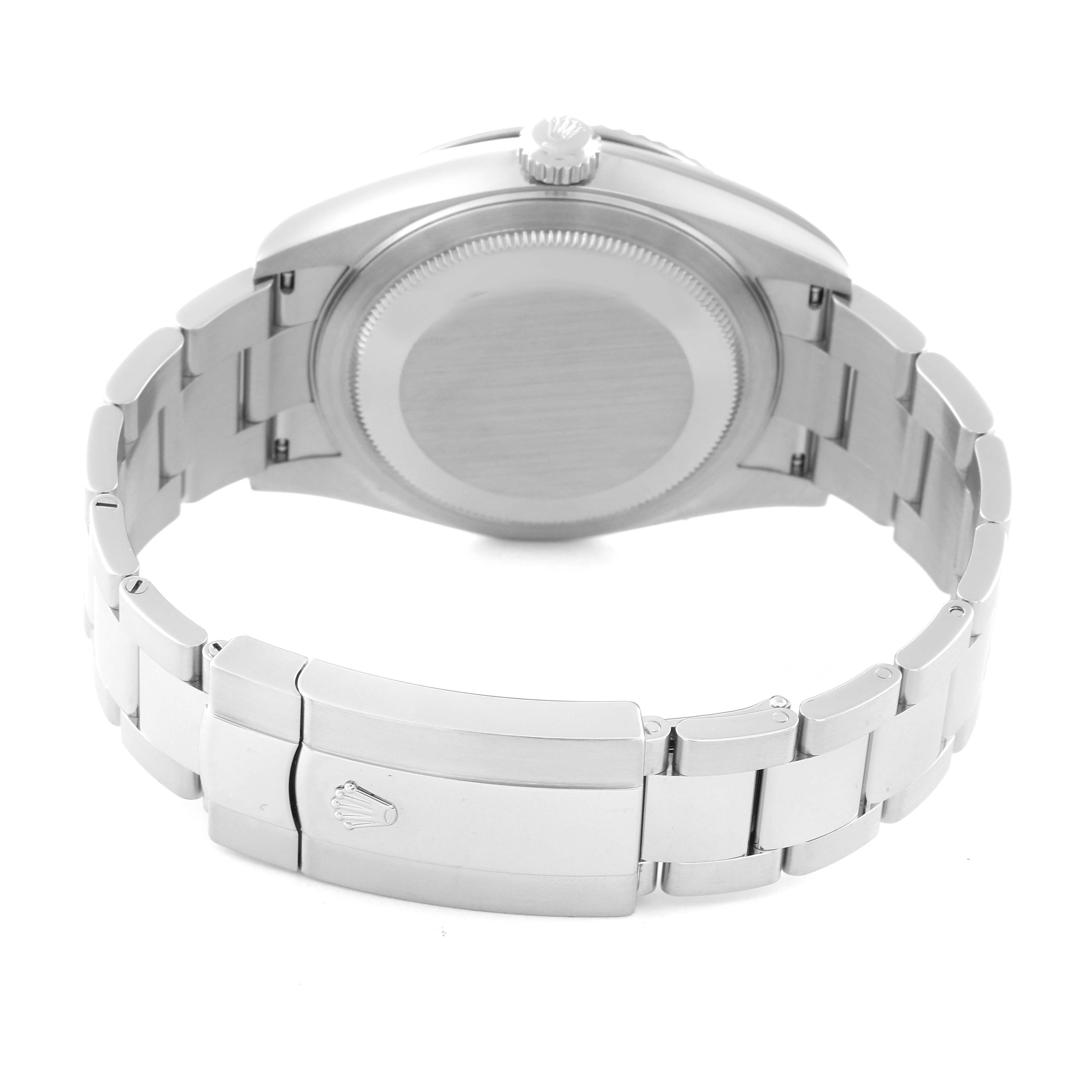 This image shows the back view of a Rolex Sky-Dweller 326934 Men's Stainless Steel Silver Dial 326934 Men's Stainless Steel Silver Dial watch, focusing on the case back and bracelet clasp.