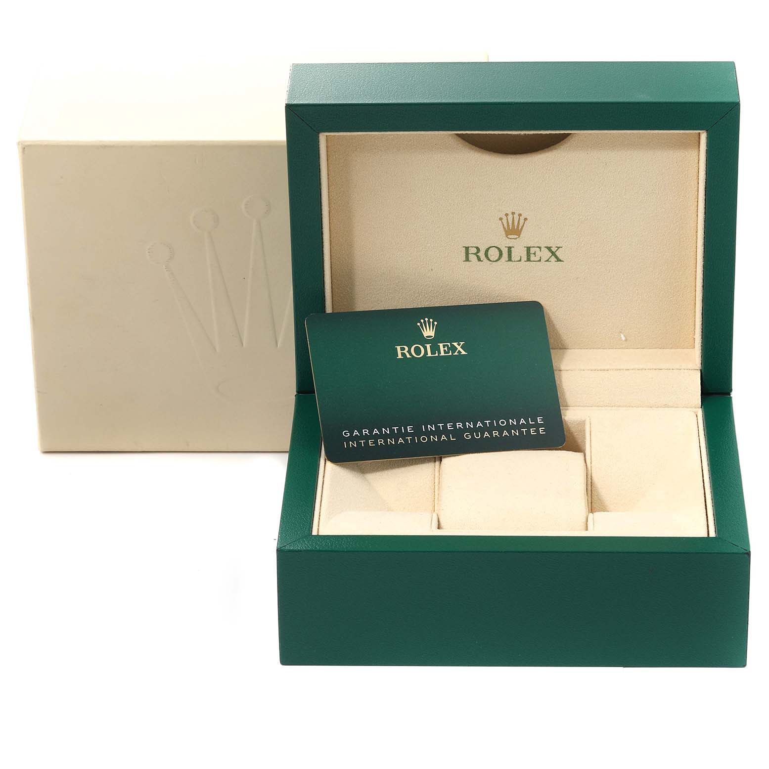 The image shows the packaging and warranty card for a Rolex Submariner 126613LN Men's Steel and Gold (two tone) Black Dial 126613LN Men's Steel and Gold (two tone) Black Dial, displayed at an angle revealing the inner and outer boxes.