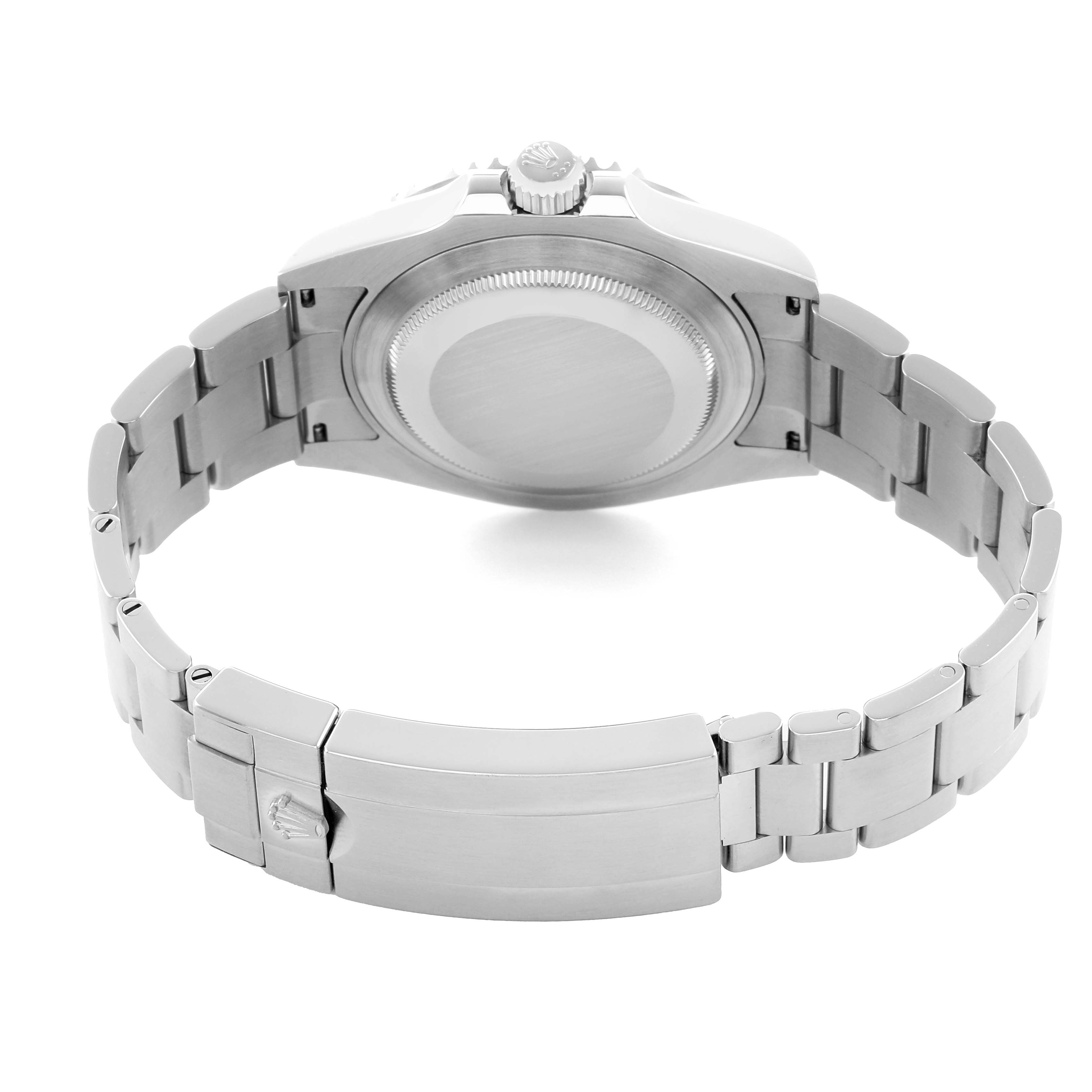 The image shows the back view of a Rolex Submariner 126610 Men's Stainless Steel Black Dial, highlighting the bracelet, clasp, and case back.